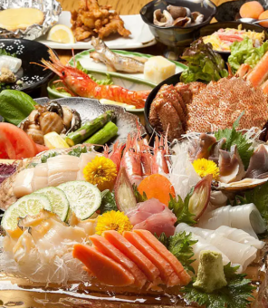[Rausu] Course 10 items including 4 pieces of sashimi, hair crab, snow crab, grilled abalone, etc. 16,500 yen (tax included)