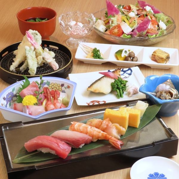 お寿司と天ぷらが楽しめる飲み放題付きコース