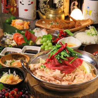 【附2小时无限畅饮】国产牛肉片和3种激素火锅“火锅套餐”共14道菜品4,950日元
