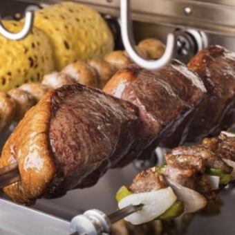 【ランチ人気No.1】15種シュラスコ＋ポンデケージョ食べ放題＋サイド付き《120分／3,300円》