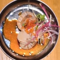 Scallops marinated in soy sauce