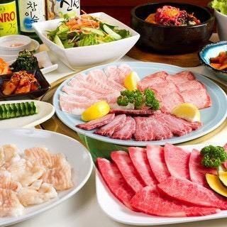 【厚切り牛タン×極上6種盛り】海鮮チヂミ・石焼ビビンバ付き!一心特上焼肉コース