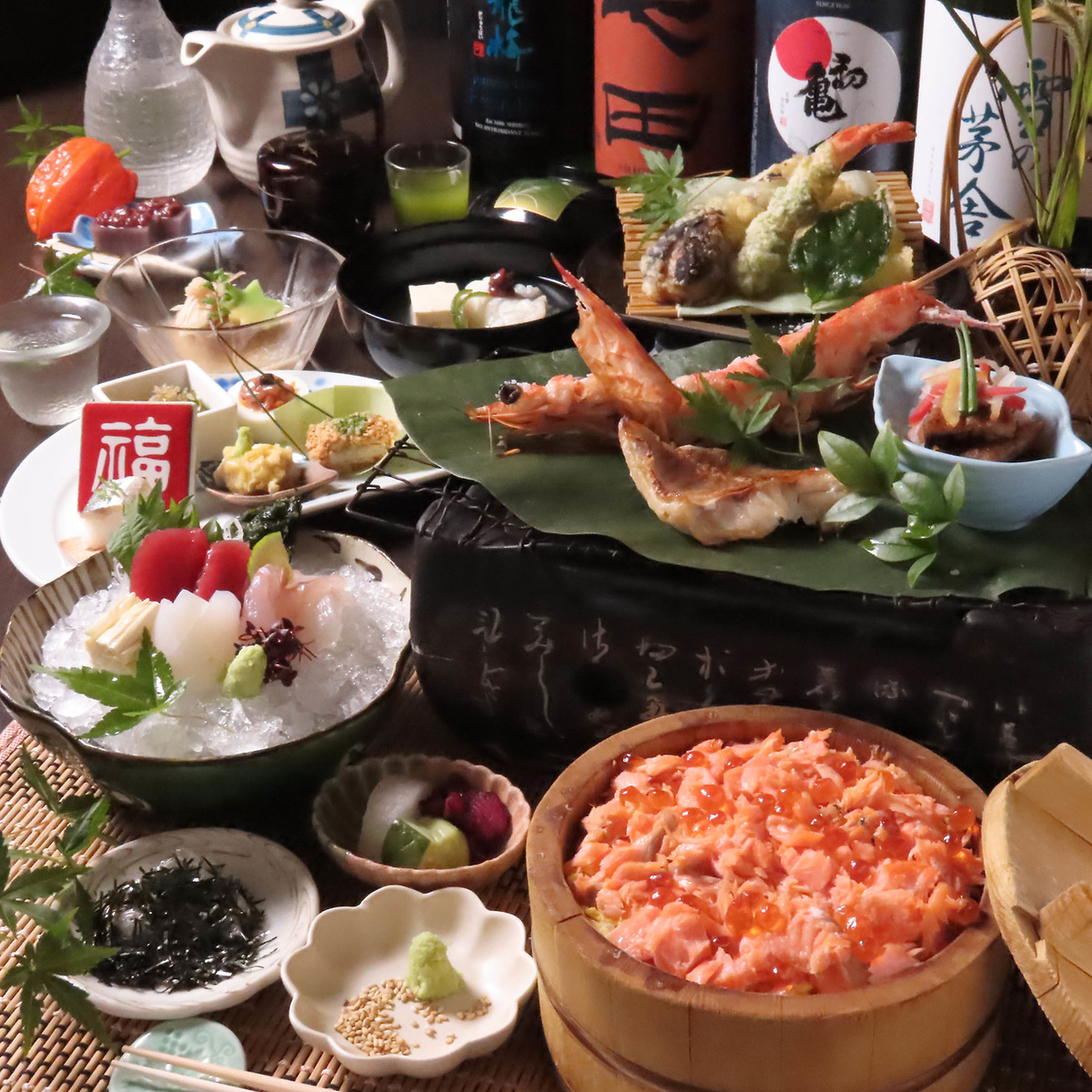 新鮮な海鮮と本格和食が味わえます。日本酒や焼酎が勢揃い!飲み放題付コース料理も有