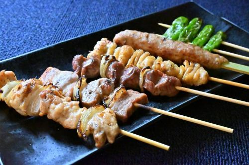串盛り6品(鶏、豚、砂肝、鶏皮、つくね、本日の野菜串)