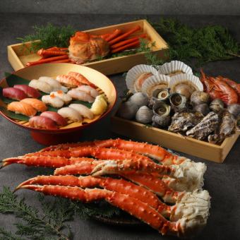 タラバ蟹とズワイ蟹と浜焼き＆海鮮寿司＆肉寿司食べ放題【15000円】