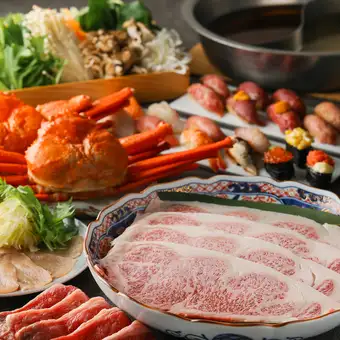 【極上の贅沢】ズワイ蟹＆黒毛和牛サーロイン＆海鮮寿司肉寿司しゃぶしゃぶ食べ放題【10000円】