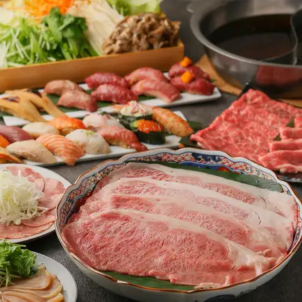 【選べる贅沢】ズワイ蟹or黒毛和牛サーロインしゃぶしゃぶ＋海鮮・肉寿司食べ放題【8000円】