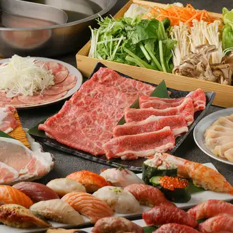 【当店一番人気】海鮮寿司＆肉寿司＆厳選牛と豚しゃぶしゃぶ食べ放題【6000円】