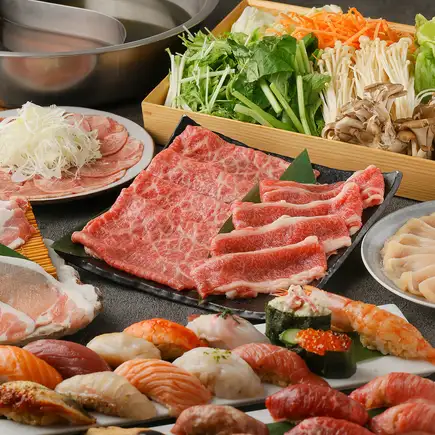 【当店一番人気】海鮮寿司＆肉寿司＆厳選牛と豚しゃぶしゃぶ食べ放題【6000円】