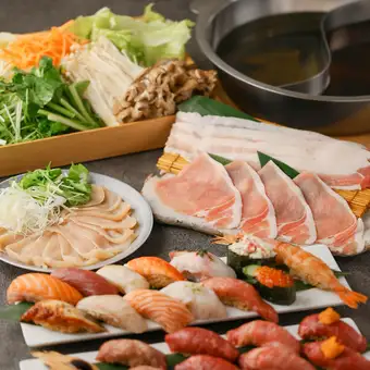 【王道の食べ放題！】海鮮寿司＆肉寿司と厳選豚しゃぶ食べ放題【5000円】
