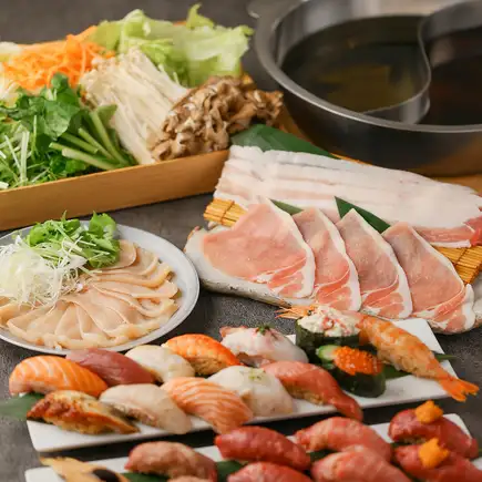 【王道の食べ放題！】海鮮寿司＆肉寿司と厳選豚しゃぶ食べ放題【5000円】