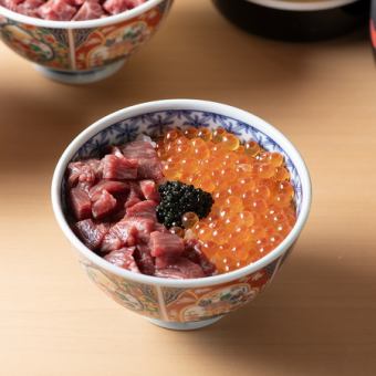 Mini pork bowl with cherry blossom yukhoe + salmon roe bowl
