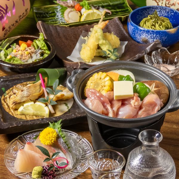 名物を手軽に堪能！地鶏の旨味と季節を味わう、チャキの宴会コース♪