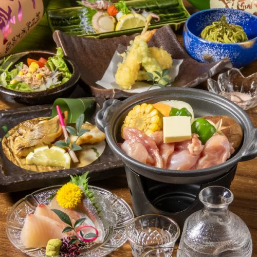 名物を手軽に堪能！地鶏の旨味と季節を味わう、チャキの宴会コース♪