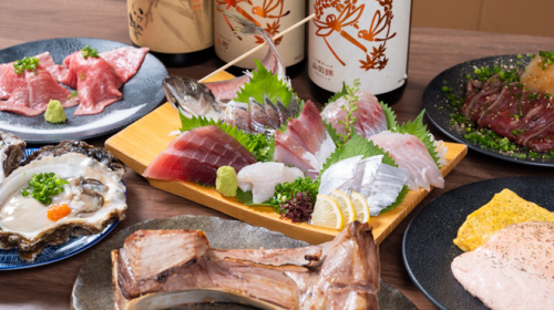 【各種宴会に◎】お刺身盛り合わせやお肉料理を楽しむ［魚心コース］3,980円（税込）