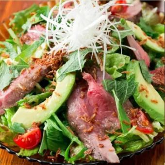 Colorful vegetable salad with meat