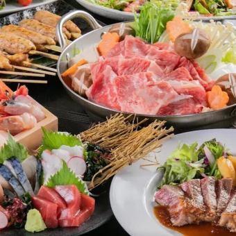 《3H飲み放題付+10品》刺身6種盛や和牛すき焼き、上タンなど贅沢宴会【梅コース】6500円⇒5000円