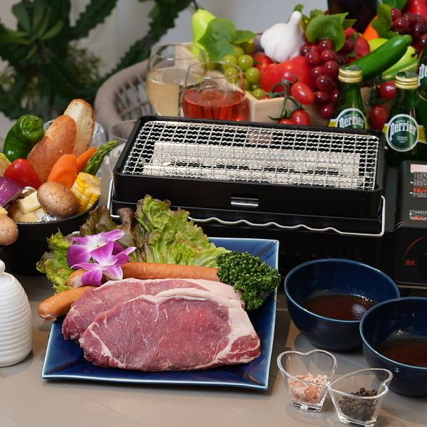 【여자회나 일일 BBQ】BBQ 코스 코스 180g 3980엔(부가세 포함)1 음료 첨부