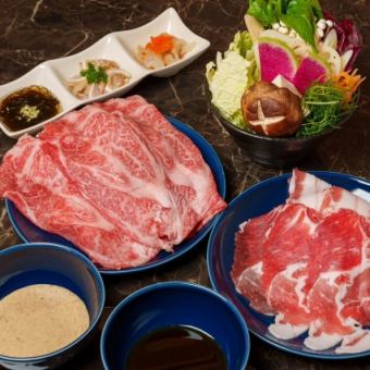 Shabu-shabu or Sukiyaki course with 200g Japanese black beef and pork pie, 6,600 yen (tax included)