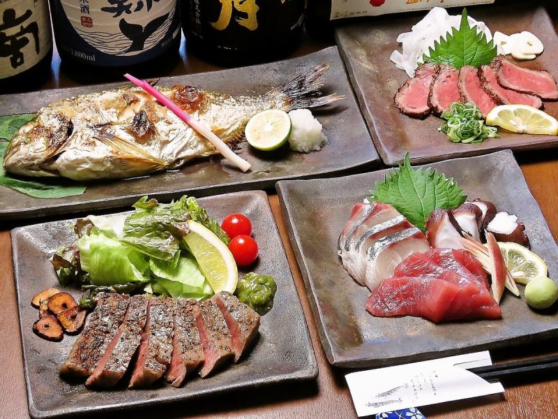 享用新鮮的魚和但馬牛！「櫻花肉×魚套餐」4,400日圓（含稅）~【一人一盤♪】