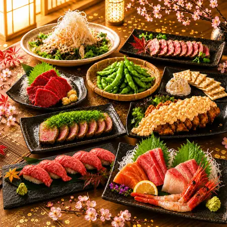 ★大山どりを堪能♪産地直送絶品肉寿司に豪華刺身!!全9品【俺の豪華コース】2時間飲み放題★