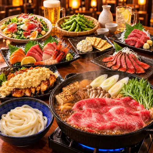 ★Ａ４等級黒毛和牛すき焼きに豪華な鮮魚や馬刺し!!全９品【我がままコース】２時間飲み放題付★