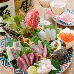 Assorted sashimi platter of our famous aged fish and fresh fish delivered directly from Akashi, per person