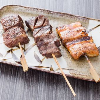 Assortment of 3 kinds of meat skewers