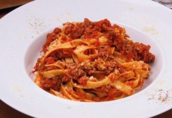 Bolognese (homemade tagliatelle is used in the photo)