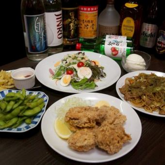 【2時間飲み放題付きコース】シーザーサラダ、ポテト、焼そばなどが付いて、3500円(税込)！