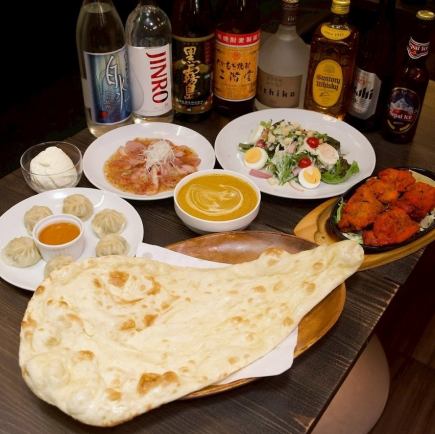 【2時間飲み放題付き】チキンカレー、プレーンナンなどが付いた3500円(税込)のネパールコース！