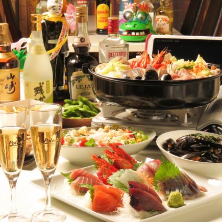 [新年派对、欢迎会、送别会！麦克风、监视器、私人预约◎宴会套餐9道菜2小时无限畅饮[5,000日元]