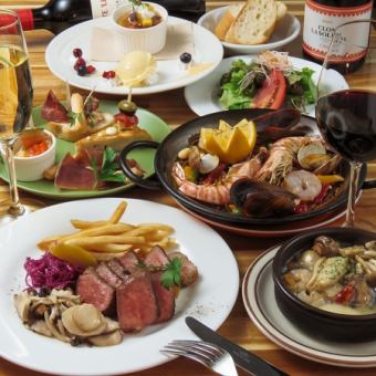 【土日祝限定！ランチコースA】前菜,アヒージョ,選べるパエリア！お得な1ドリンク付き！