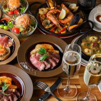 【週六、週日及假日限定至下午2點!午餐C套裝】義大利燻火腿、蒜香蒜醬、伊比利亞豬肉、西班牙海鮮飯!附2杯飲料