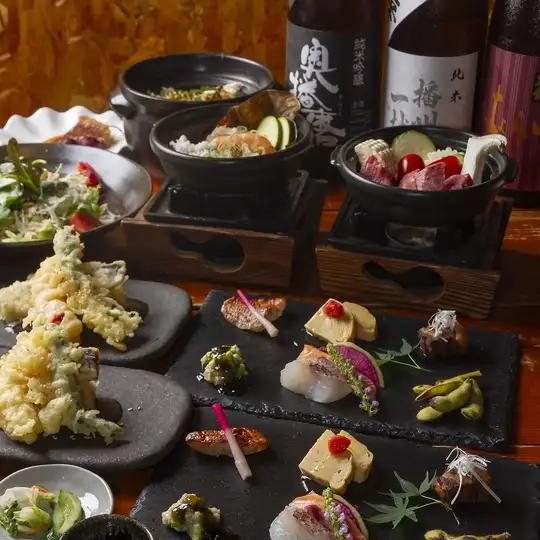 [Grilled Chicken and Seasonal Vegetables on a Ceramic Plate] Okanya Course with Exquisite Sea Bream Rice ≪2-Hour Table Stay≫ 90-Minute All-You-Can-Drink Included