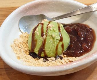 Black honey kinako matcha ice cream with Hokkaido azuki beans