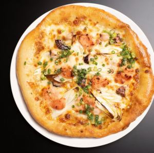 タラコとイカとネギのピッツァ