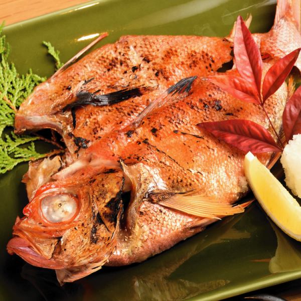 Freshly grilled dried alfonsino, fresh broiled alfonsino, and other izakaya classics are plentiful!