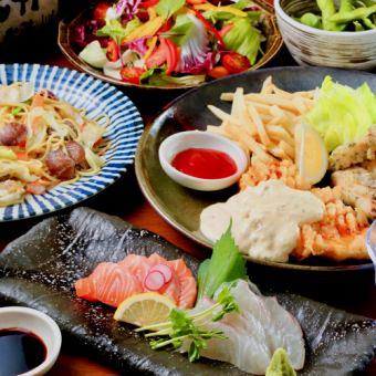附2小時無限暢飲【適合小規模聚會】【簡易套餐】3,000日圓（含稅）★生魚片、醬汁炒麵！