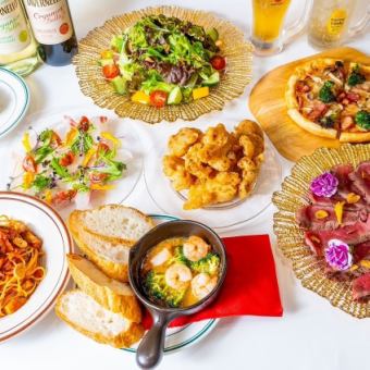 ●イタリアンコース<3850円(税込)>2時間飲み放題付　クーポンでお得な飲み放題1時間延長可