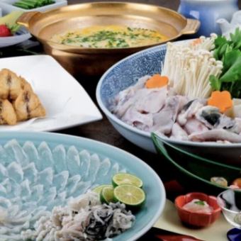 ●とらふぐてっちりコース<6800円(税込)>2時間飲み放題付　クーポンでお得な飲み放題1時間延長可