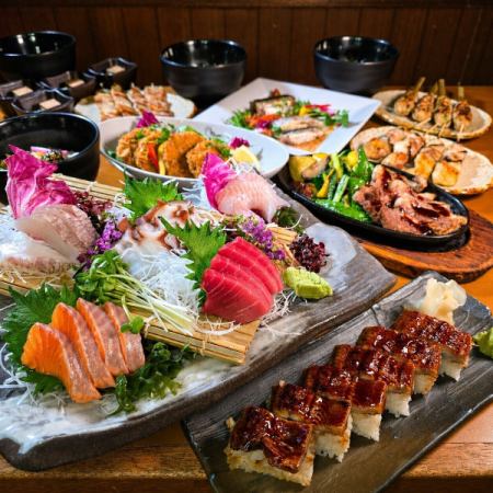 1000円OFF【ちょい贅沢コース】刺身・焼鳥・ステーキ・鰻等全9品120分飲み放題付6000円→5000円