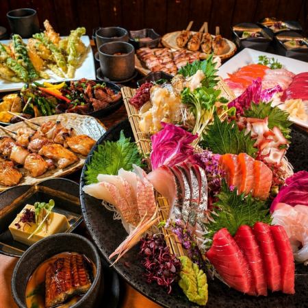 1000円OFF【豪華満喫コース】厳選刺身・焼鳥・白老牛・鰻等全10品120分飲み放題付7000円→6000円