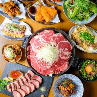 ゆったり宴会！プレミアムコース「3h飲み放題付き」黒毛和牛のすき焼き含む全12品　6,980円
