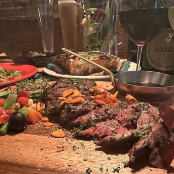 【牛ステーキお刺身付き創作コース全9品】2時間飲み放題付クーポン付き！5500円⇒4800円(税込)