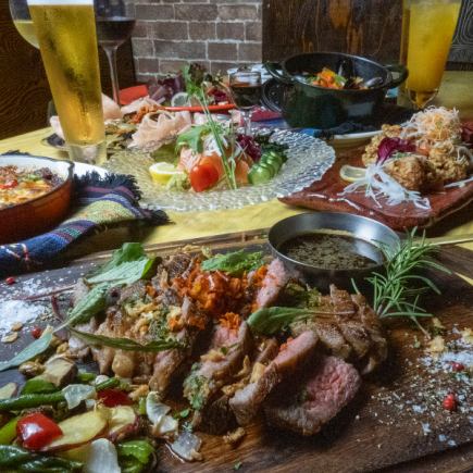 【月のねどこおすすめビーフステーキコース全10品】2時間30分飲放題クーポン付き6000→5500税込