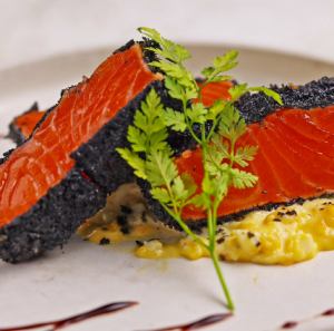 Black salmon rare cutlet