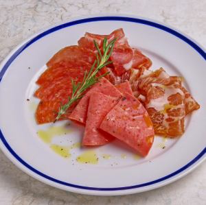 Assortment of prosciutto and three types of Italian ham