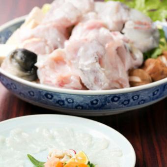 【年末聚會套餐】新鮮河豚套餐,包含本店特色鐵板燒火鍋、鐵板燒、煮河豚皮等。 『8000日圓套餐』