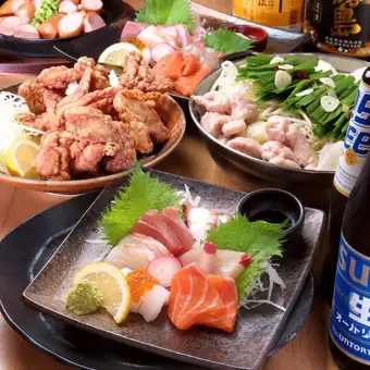 【2時間飲み放題付】鮮魚の刺し盛りやもつ鍋を堪能できる贅沢コース全7品5000円(税込)